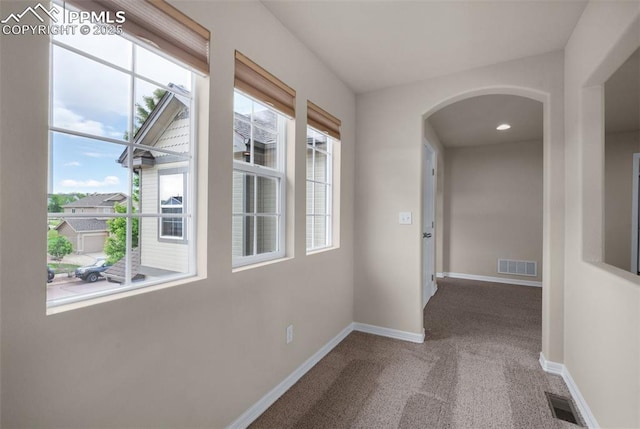7665 Manston Dr, Colorado Springs, CO 80920 - corridor featuring plenty of natural light, arched walkways, and carpet flooring