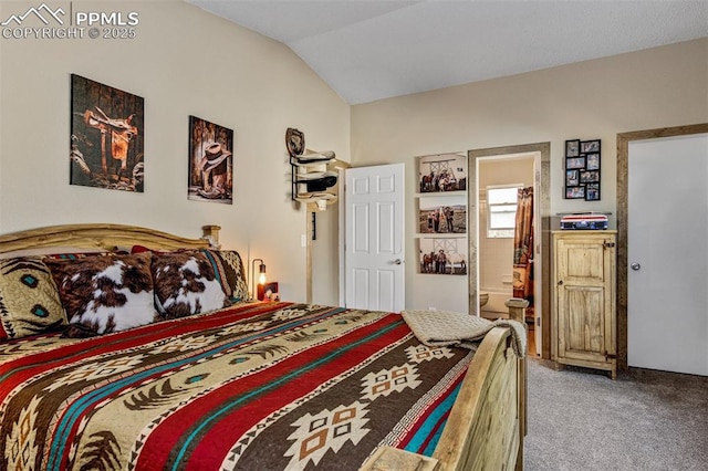 601 Harvest Field Way, Fountain, CO 80817 - bedroom with carpet, lofted ceiling, and ensuite bathroom