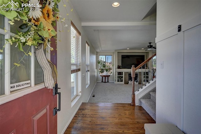 9444 Castle Oaks Dr, Fountain, CO 80817 - entrance foyer with stairs, a ceiling fan, and recessed lighting