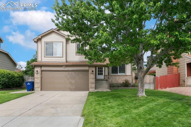 1360 Piros Dr, Colorado Springs, CO 80922 - view of front of property featuring a garage, driveway, and brick siding