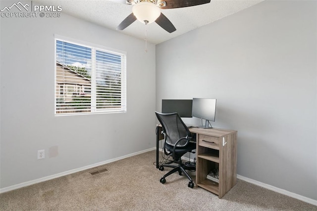 1360 Piros Dr, Colorado Springs, CO 80922 - office space with a ceiling fan, carpet floors, and a textured ceiling