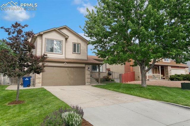 1360 Piros Dr, Colorado Springs, CO 80922 - view of front of house with a garage, concrete driveway, and brick siding