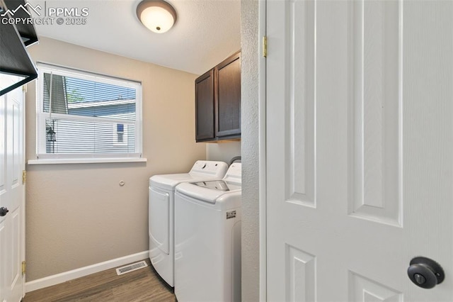 4680 Pika Pt, Colorado Springs, CO 80922 - laundry area featuring cabinet space, separate washer and dryer, and wood finished floors