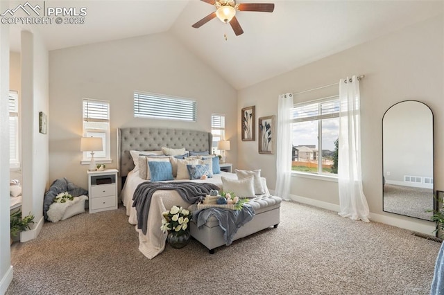 10238 Odin Dr, Colorado Springs, CO 80924 - carpeted bedroom featuring vaulted ceiling and ceiling fan
