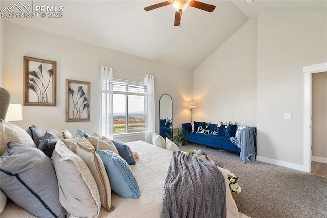 10238 Odin Dr, Colorado Springs, CO 80924 - carpeted bedroom with high vaulted ceiling and a ceiling fan