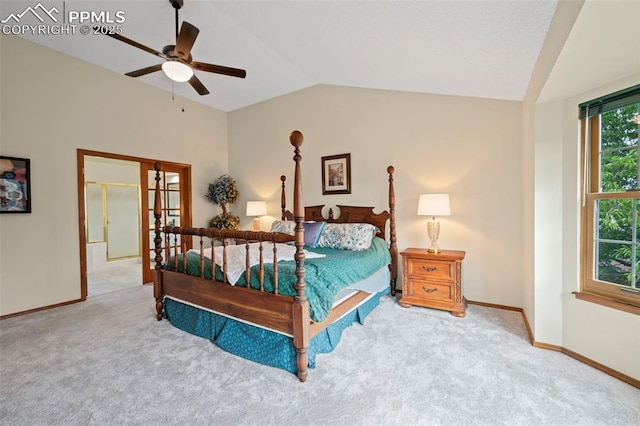 2505 Wimbleton Ct, Colorado Springs, CO 80920 - bedroom with vaulted ceiling, carpet floors, and ceiling fan