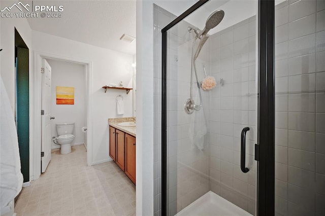 4867 Wolf Moon Dr, Colorado Springs, CO 80911 - full bath featuring a stall shower, vanity, and tile patterned flooring