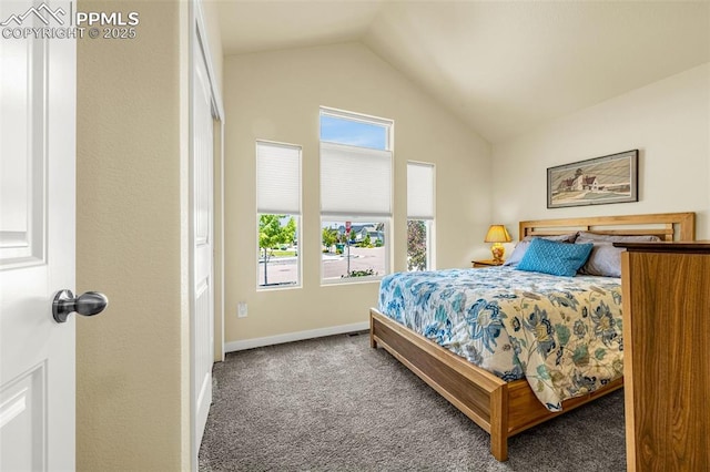 2997 Bright Moon Dr, Colorado Springs, CO 80908 - carpeted bedroom featuring vaulted ceiling and baseboards