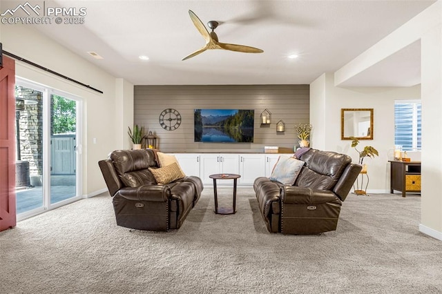4187 Notch Trl, Colorado Springs, CO 80924 - carpeted living area featuring a ceiling fan and recessed lighting
