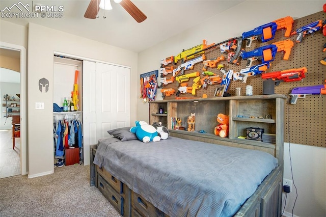 7544 Lake Ave, Fountain, CO 80817 - bedroom featuring carpet flooring, a closet, and a ceiling fan