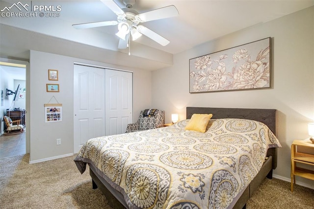 7544 Lake Ave, Fountain, CO 80817 - bedroom with carpet, a closet, and a ceiling fan