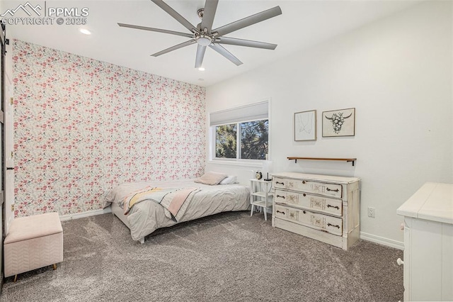 17870 New London Rd, Monument, CO 80132 - carpeted bedroom with wallpapered walls, recessed lighting, and ceiling fan