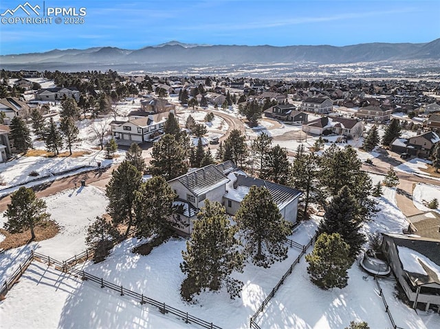 17870 New London Rd, Monument, CO 80132 - snowy aerial view featuring a residential view and a mountain view