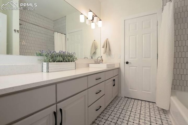 17870 New London Rd, Monument, CO 80132 - full bath with tile patterned floors and double vanity