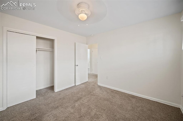 4703 N Weber St, Colorado Springs, CO 80907 - unfurnished bedroom featuring carpet, a closet, and ceiling fan