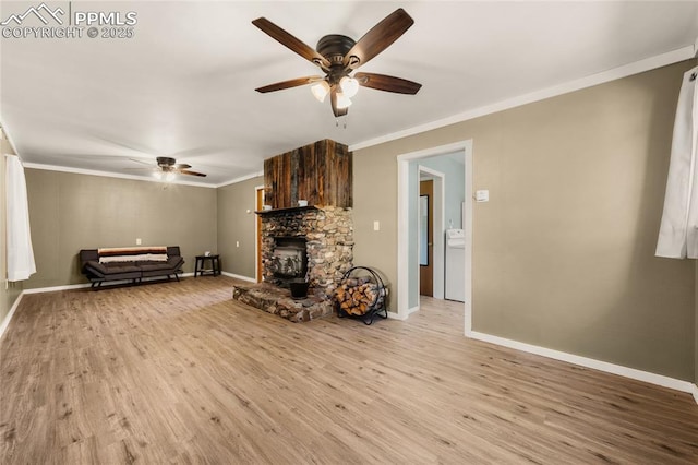 2925 M Path, Cotopaxi, CO 81223 - unfurnished living room featuring ceiling fan, ornamental molding, and wood finished floors