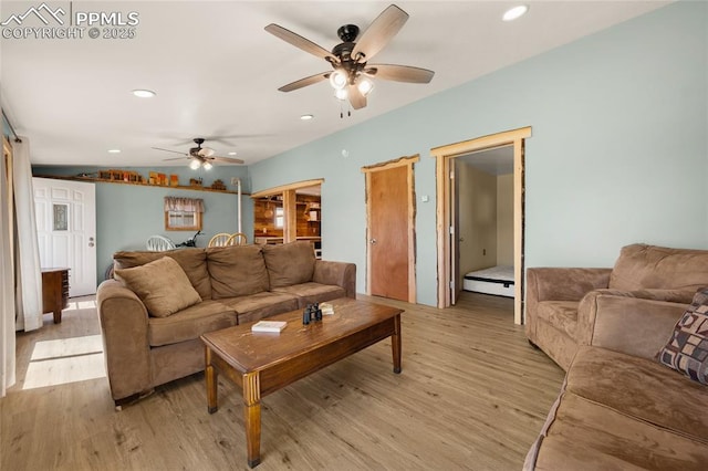 2925 M Path, Cotopaxi, CO 81223 - living room with ceiling fan, light wood-type flooring, and recessed lighting