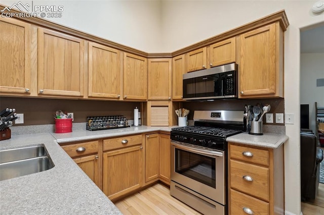 968 Samuel Pt, Colorado Springs, CO 80906 - kitchen with appliances with stainless steel finishes, light wood-type flooring, and light countertops