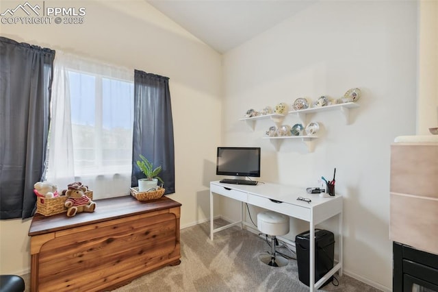 968 Samuel Pt, Colorado Springs, CO 80906 - carpeted home office with vaulted ceiling and baseboards