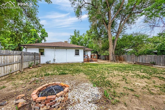 601 N 15th St, Canon City, CO 81212 - fenced backyard with a fire pit and a wooden deck