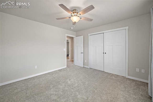 4928 Wolf Moon Dr, Colorado Springs, CO 80911 - unfurnished bedroom featuring carpet flooring, a closet, and a ceiling fan