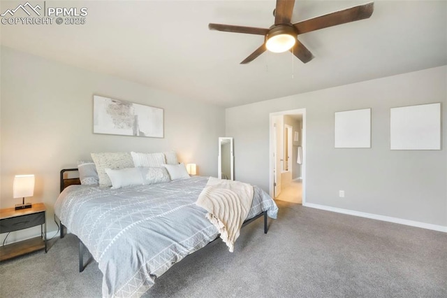 4631 Zircon Dr, Colorado Springs, CO 80938 - bedroom featuring carpet floors, ensuite bath, and ceiling fan