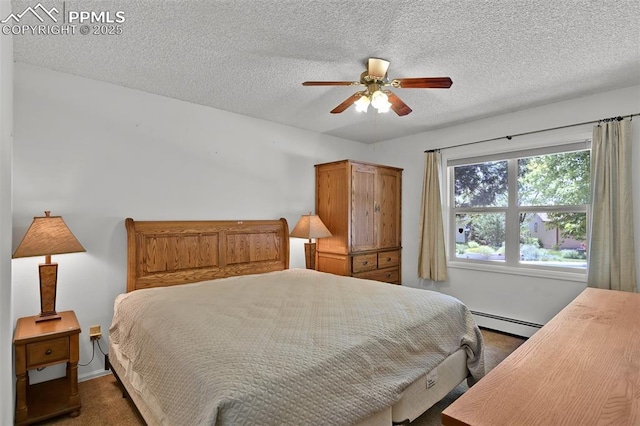 3710 Saddle Rock Rd, Colorado Springs, CO 80918 - bedroom featuring carpet flooring, baseboard heating, a textured ceiling, and a ceiling fan