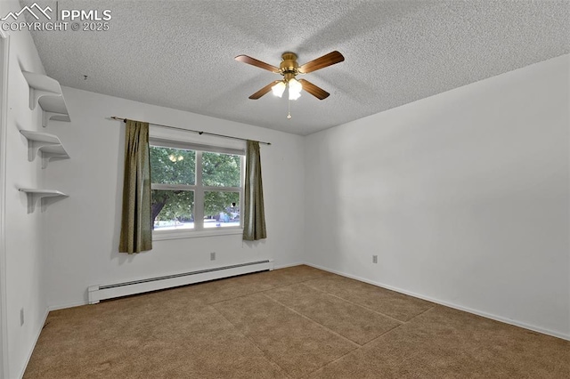 3710 Saddle Rock Rd, Colorado Springs, CO 80918 - spare room featuring baseboard heating, a ceiling fan, a textured ceiling, and carpet floors