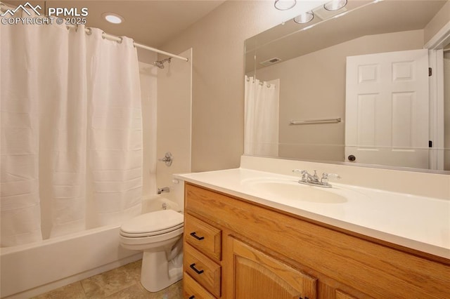 6872 Los Reyes Cir, Colorado Springs, CO 80918 - bathroom featuring vanity, shower / bath combination with curtain, and tile patterned floors