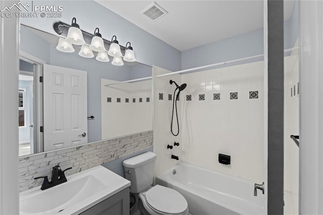 5360 Tupper Ct, Colorado Springs, CO 80923 - bathroom with decorative backsplash, vanity, and shower / bath combination
