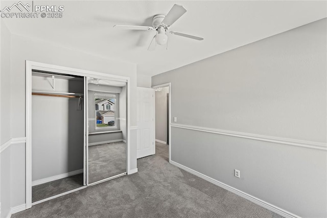 5360 Tupper Ct, Colorado Springs, CO 80923 - unfurnished bedroom featuring carpet flooring, a closet, and a ceiling fan