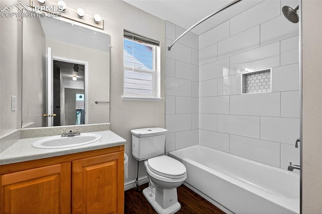 3035 Cascade Falls Pt, Colorado Springs, CO 80922 - bathroom with vanity, shower / bathtub combination, and wood finished floors