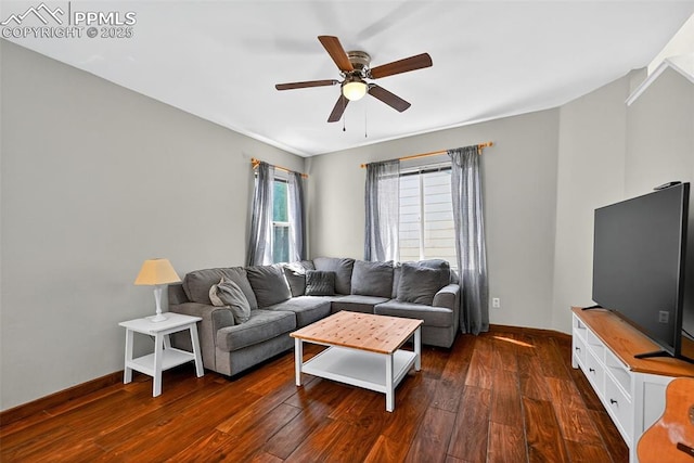 3035 Cascade Falls Pt, Colorado Springs, CO 80922 - living room with a ceiling fan and dark wood-style flooring
