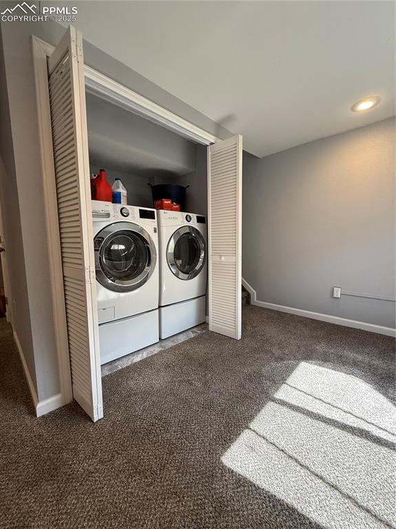 5926 Wisteria Dr, Colorado Springs, CO 80919 - laundry room featuring separate washer and dryer and carpet floors