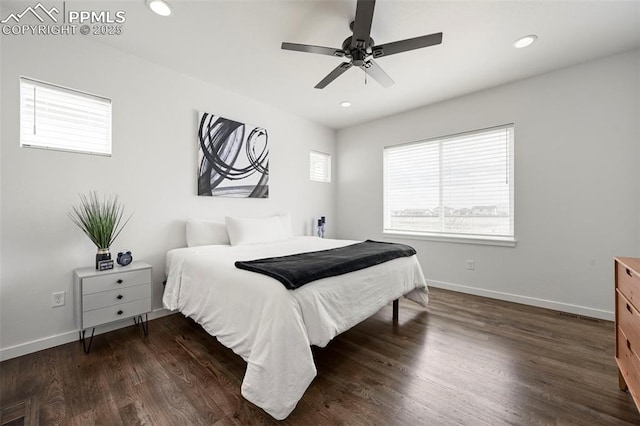 8309 Tom Ketchum Dr, Colorado Springs, CO 80908 - bedroom with wood finished floors, recessed lighting, and a ceiling fan