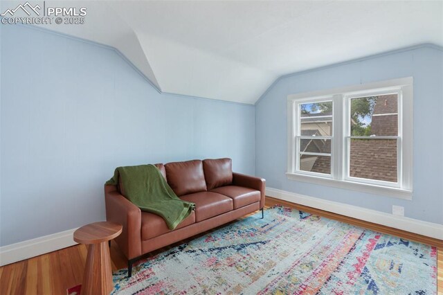 122 E Jefferson St, Colorado Springs, CO 80907 - living room featuring vaulted ceiling and wood finished floors