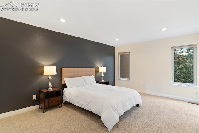 3219 W Pikes Peak Ave, Colorado Springs, CO 80904 - bedroom with light colored carpet and recessed lighting