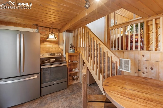 47 Red Cloud Rd, Woodland Park, CO 80863 - kitchen featuring appliances with stainless steel finishes and wooden ceiling