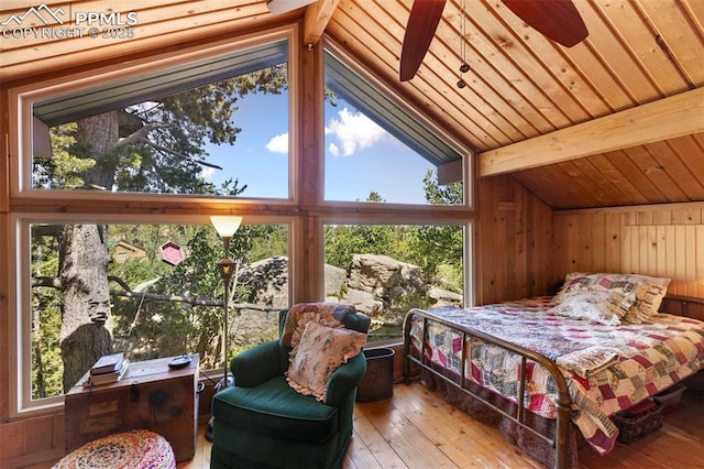 47 Red Cloud Rd, Woodland Park, CO 80863 - bedroom with wooden walls, hardwood / wood-style floors, and wood ceiling