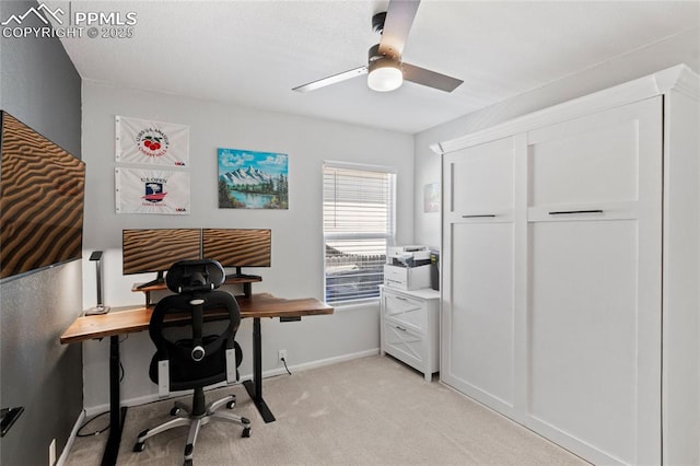 6534 Harvey Ln, Colorado Springs, CO 80923 - office featuring a ceiling fan and light carpet