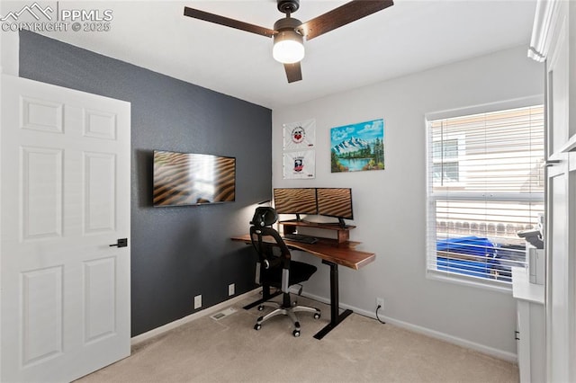 6534 Harvey Ln, Colorado Springs, CO 80923 - office space featuring ceiling fan and light carpet