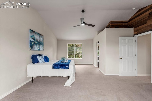 1410 Almagre Peak Dr, Colorado Springs, CO 80921 - bedroom with vaulted ceiling, carpet, and a ceiling fan