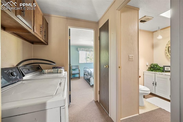 332 Valley Cir, Guffey, CO 80816 - laundry area with washer and dryer, cabinet space, and carpet floors