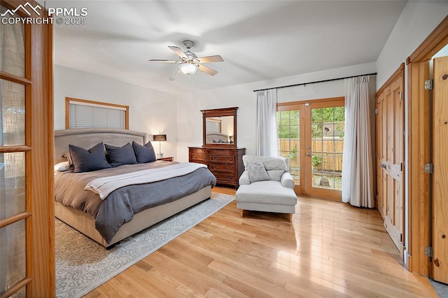 225 Laclede Ct, Colorado Springs, CO 80905 - bedroom with access to outside, light wood finished floors, and a ceiling fan
