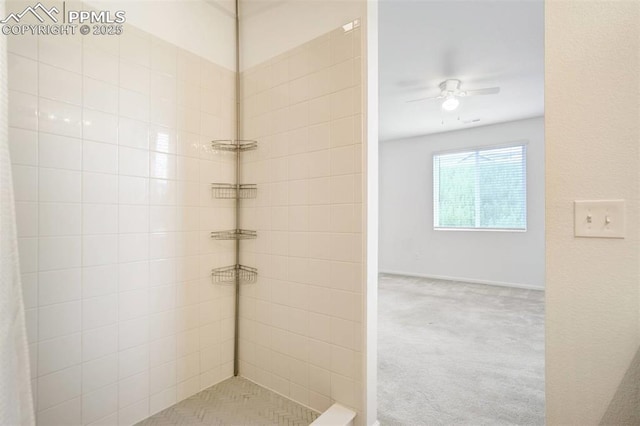 4887 Wolf Moon Dr, Colorado Springs, CO 80911 - full bath with a tile shower and ceiling fan