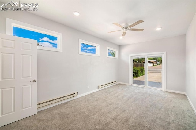 1406 N Foote Ave, Colorado Springs, CO 80909 - unfurnished room featuring a baseboard radiator, ceiling fan, carpet floors, and recessed lighting