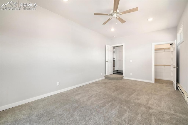 1406 N Foote Ave, Colorado Springs, CO 80909 - unfurnished bedroom with carpet flooring, a walk in closet, recessed lighting, a closet, and ceiling fan