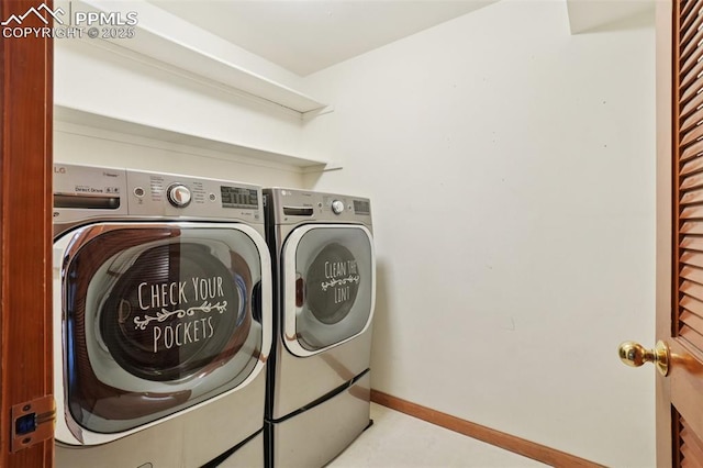 4903 Wainwright Dr, Colorado Springs, CO 80911 - laundry room featuring washing machine and dryer and baseboards