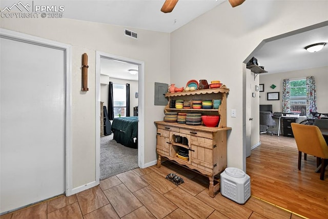 823 N Corona St, Colorado Springs, CO 80903 - hall with wood tiled floors, an office area, and electric panel