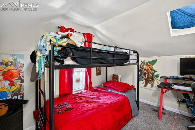 823 N Corona St, Colorado Springs, CO 80903 - carpeted bedroom featuring vaulted ceiling and a skylight